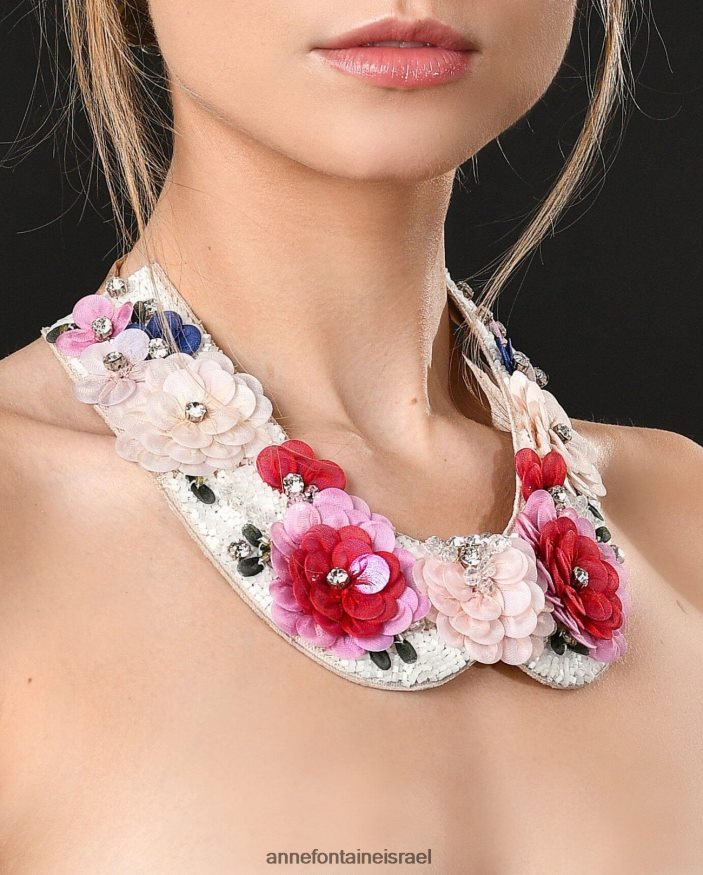אביזרים Anne Fontaine צווארון סאטן ורד-רב צווארון מעוטר בחרוזים ואבנים מסוגנן נשים DL8V8L516