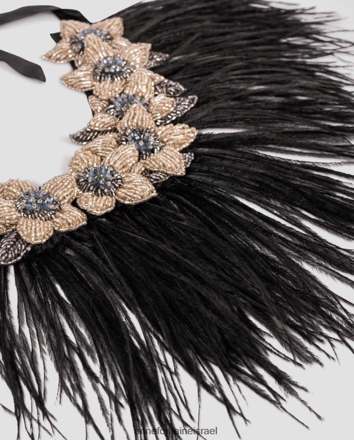 אביזרים Anne Fontaine צווארון נוליטן פרחוני עם נוצות יען שָׁחוֹר נשים DL8V8L526