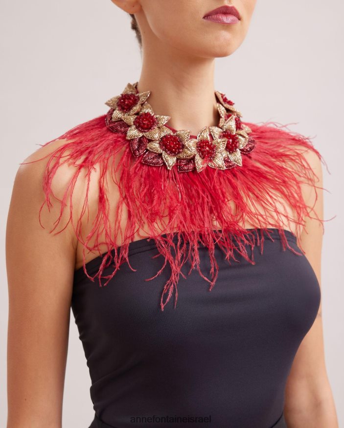 אביזרים Anne Fontaine צווארון נוליטן פרחוני עם נוצות יען שָׁחוֹר נשים DL8V8L527