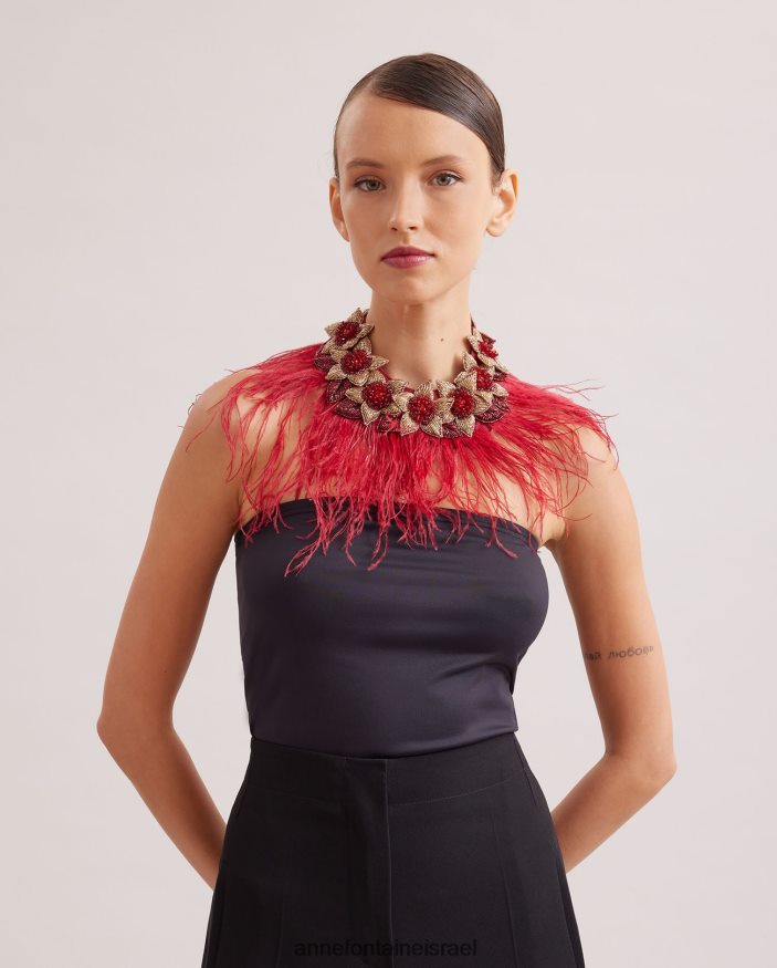 אביזרים Anne Fontaine צווארון נוליטן פרחוני עם נוצות יען שָׁחוֹר נשים DL8V8L527