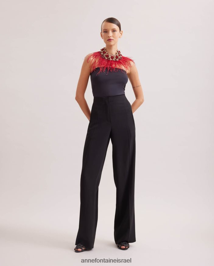 אביזרים Anne Fontaine צווארון נוליטן פרחוני עם נוצות יען שָׁחוֹר נשים DL8V8L527