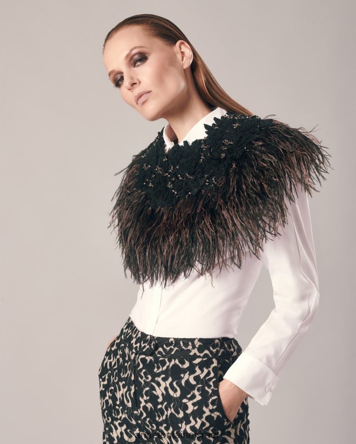 אביזרים Anne Fontaine צווארון אולימפה רקום עם נוצות שָׁחוֹר נשים DL8V8L528