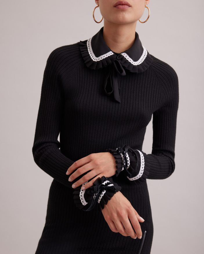 אביזרים Anne Fontaine סט צווארון וחפתים של קולט וסט צווארון וחפתים עם פרטי עיטור תחרה לבן שחור נשים DL8V8L529