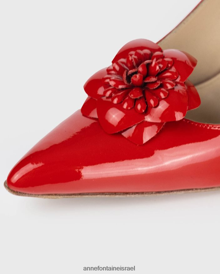 נעליים Anne Fontaine משאבות מעור לקט עם עקבים אדומים מחודדים עם פרחים נשלפים אדום טנגו נשים DL8V8L55