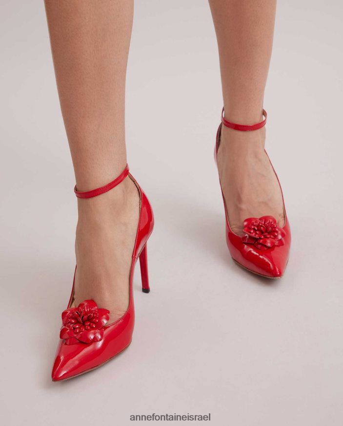 נעליים Anne Fontaine משאבות מעור לקט עם עקבים אדומים מחודדים עם פרחים נשלפים אדום טנגו נשים DL8V8L55
