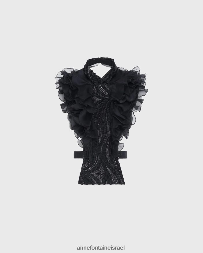 אביזרים Anne Fontaine חזית חולצת שנון עם סלסולים ופאייטים שָׁחוֹר נשים DL8V8L578