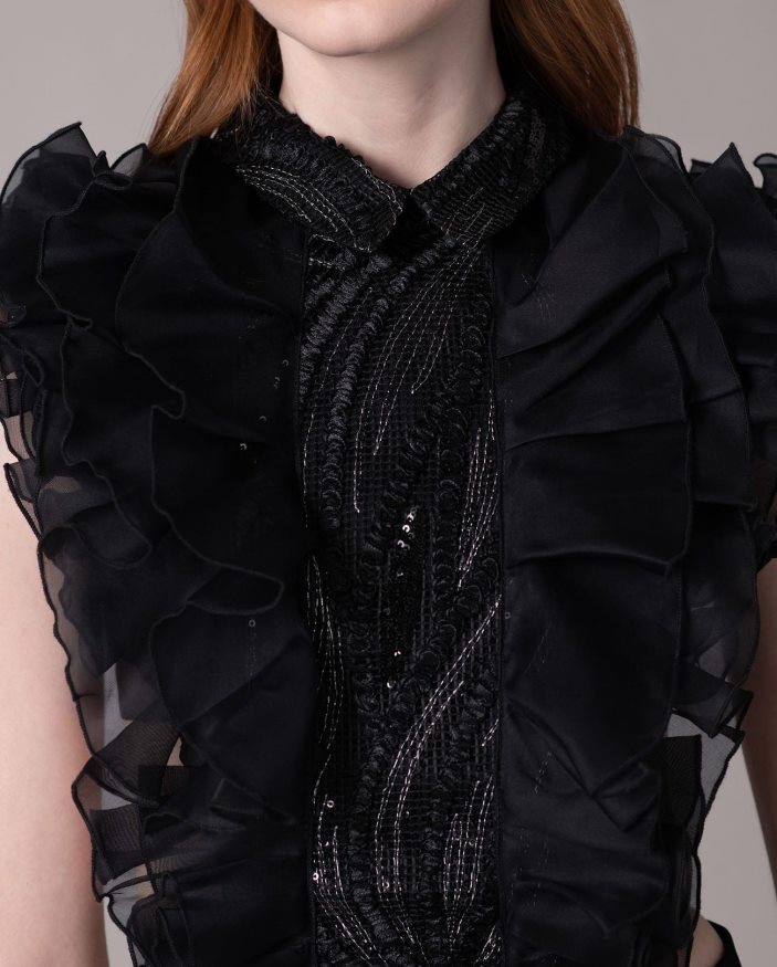 אביזרים Anne Fontaine חזית חולצת שנון עם סלסולים ופאייטים שָׁחוֹר נשים DL8V8L578