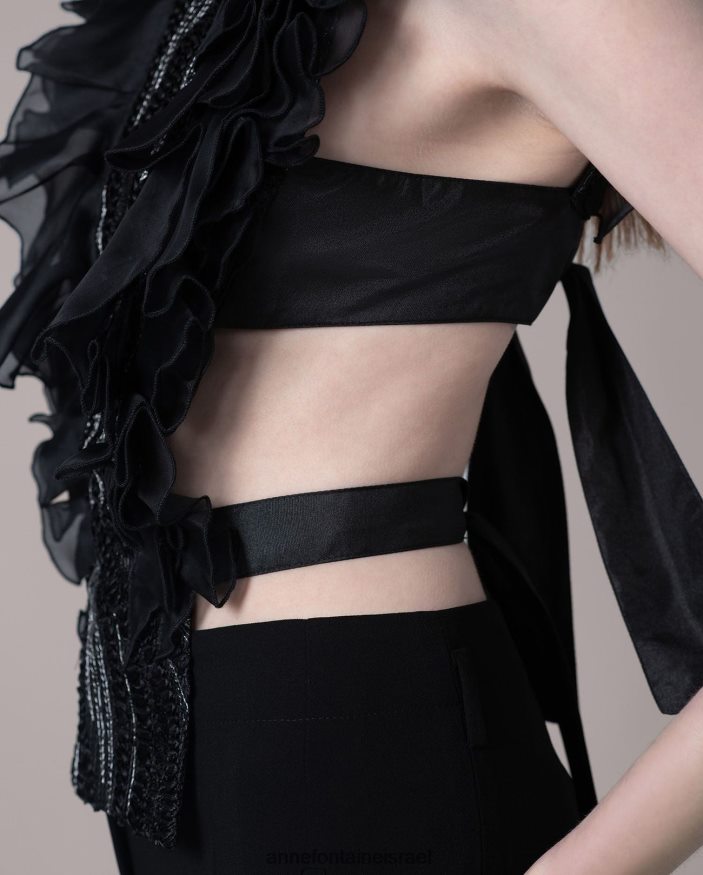 אביזרים Anne Fontaine חזית חולצת שנון עם סלסולים ופאייטים שָׁחוֹר נשים DL8V8L578