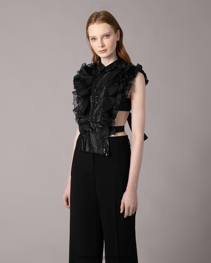 אביזרים Anne Fontaine חזית חולצת שנון עם סלסולים ופאייטים שָׁחוֹר נשים DL8V8L578