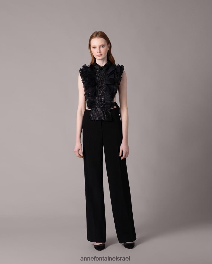 אביזרים Anne Fontaine חזית חולצת שנון עם סלסולים ופאייטים שָׁחוֹר נשים DL8V8L578