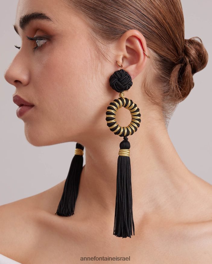 אביזרים Anne Fontaine עגילי ארנסט ועגילי ציצית מקושטים זהב שחור נשים DL8V8L582