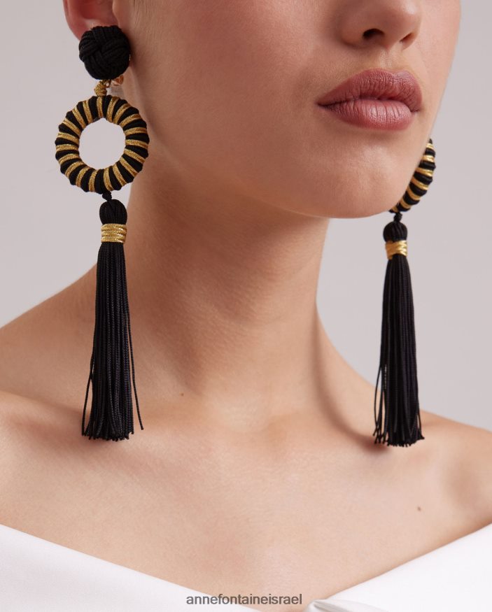 אביזרים Anne Fontaine עגילי ארנסט ועגילי ציצית מקושטים זהב שחור נשים DL8V8L582