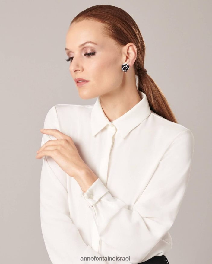 אביזרים Anne Fontaine עגילי פיורה ועגילי פרחים עם קליפס לבן שחור נשים DL8V8L587