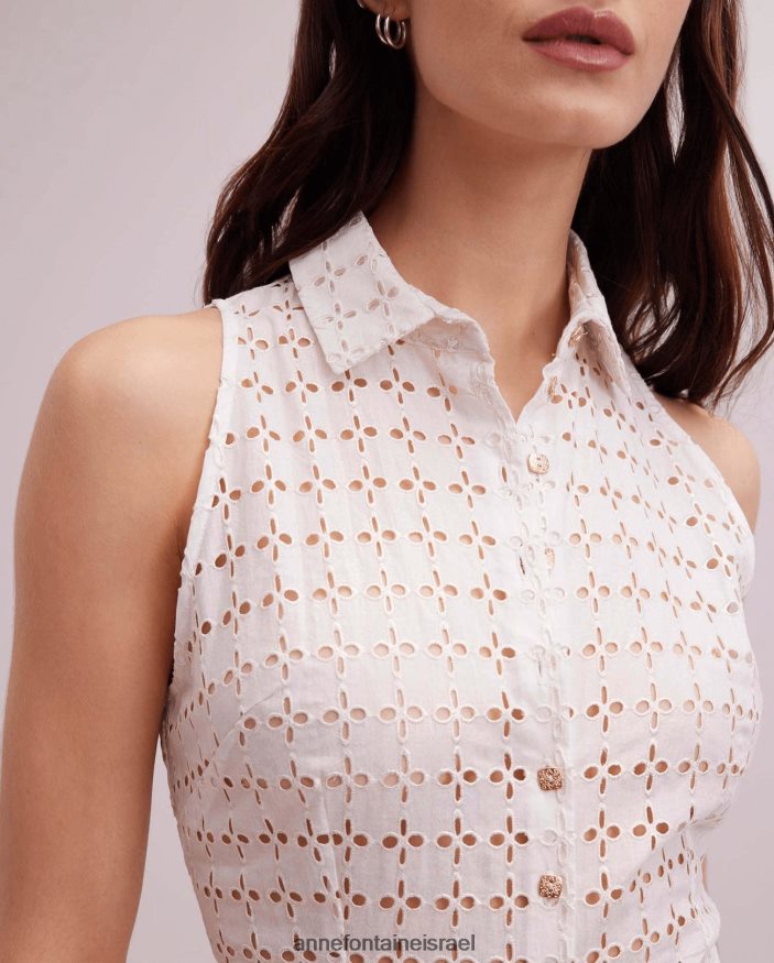 הַלבָּשָׁה Anne Fontaine שמלה ציורית שמלת חולצה רקומה שמנת ארוכה ללא שרוולים עם חגורת מותן או קלייר נשים DL8V8L58