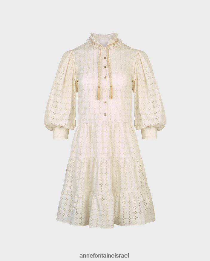 הַלבָּשָׁה Anne Fontaine שמלה באורך בינוני עם עיצובים גיאומטריים וחגורת בד ניתנת להסרה בז'/זהב נשים DL8V8L59