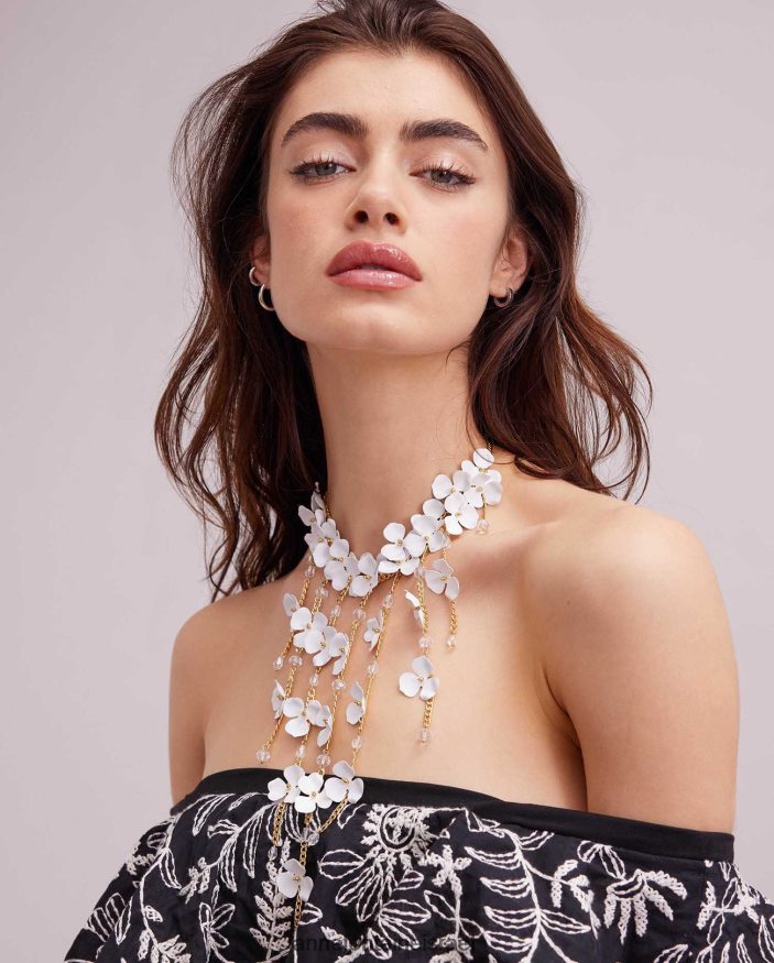 אביזרים Anne Fontaine שרשרת פרליה ארוכה ושרשרת פרחים זהב לבן נשים DL8V8L597