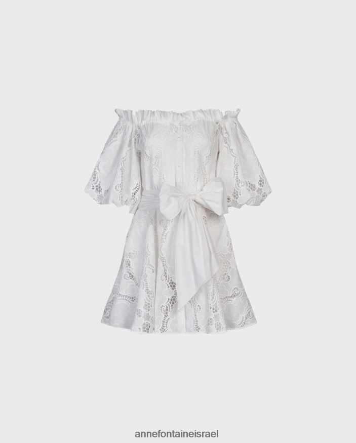 הַלבָּשָׁה Anne Fontaine שמלת ריברירה מהכתף רקומה עם חגורה נשלפת לבן נשים DL8V8L61