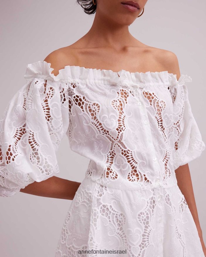 הַלבָּשָׁה Anne Fontaine שמלת ריברירה מהכתף רקומה עם חגורה נשלפת לבן נשים DL8V8L61