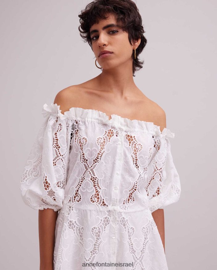 הַלבָּשָׁה Anne Fontaine שמלת ריברירה מהכתף רקומה עם חגורה נשלפת לבן נשים DL8V8L61