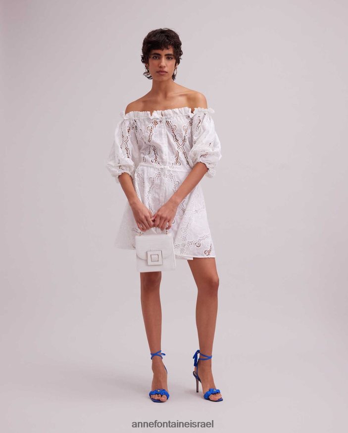 הַלבָּשָׁה Anne Fontaine שמלת ריברירה מהכתף רקומה עם חגורה נשלפת לבן נשים DL8V8L61