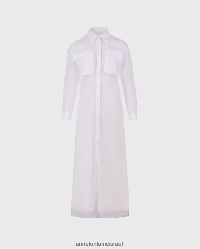 הַלבָּשָׁה Anne Fontaine שמלת חולצת וולודיה שמלת מקסי באורך ארוך מבד נטו שקוף לבן נשים DL8V8L62