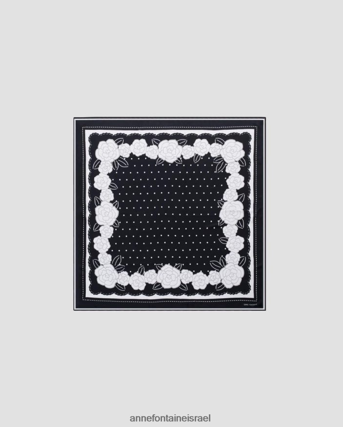 אביזרים Anne Fontaine צעיף אדריאן פרחוני ובמבוק ומשי גנב לבן שחור נשים DL8V8L622