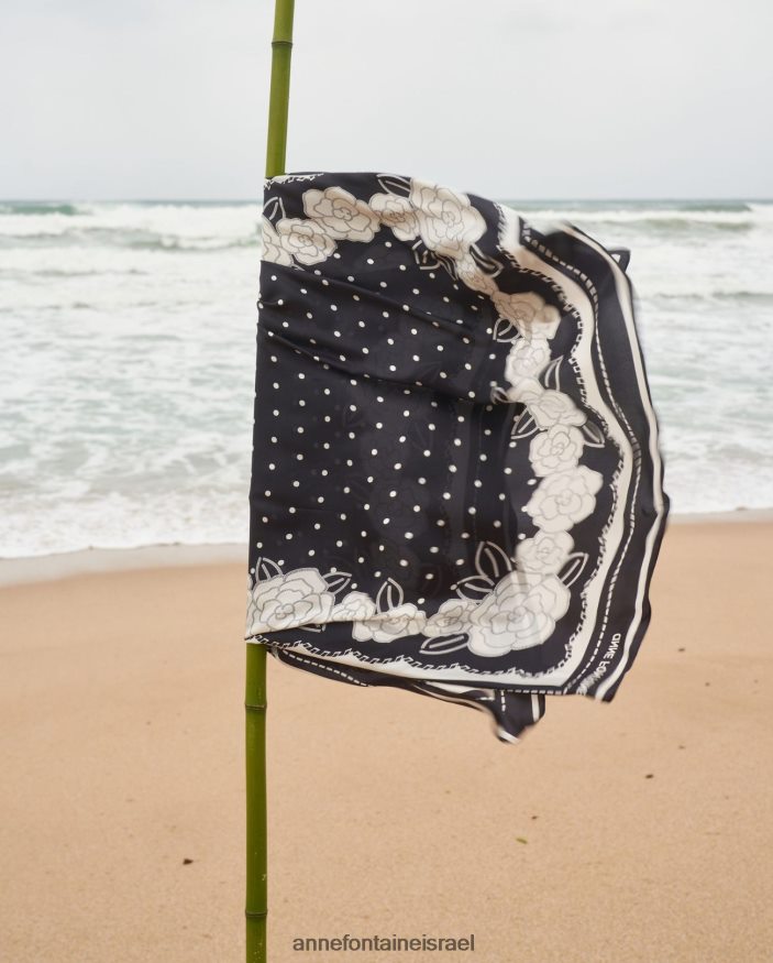 אביזרים Anne Fontaine צעיף אדריאן פרחוני ובמבוק ומשי גנב לבן שחור נשים DL8V8L622