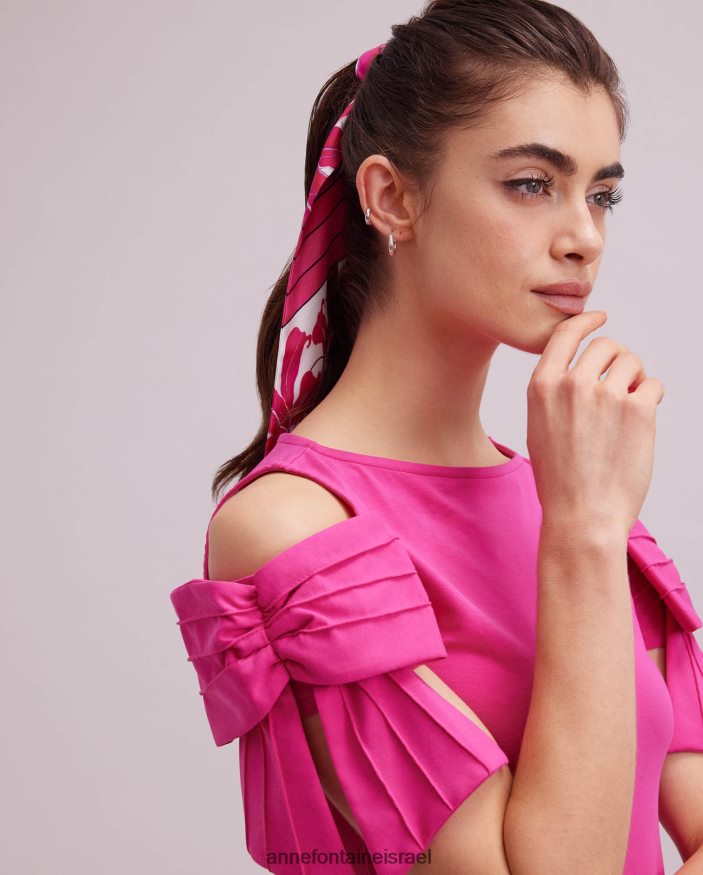 אביזרים Anne Fontaine צעיף פיקה צעיף מצה משי בדוגמא פרחונית ורוד פוקסיה נשים DL8V8L624