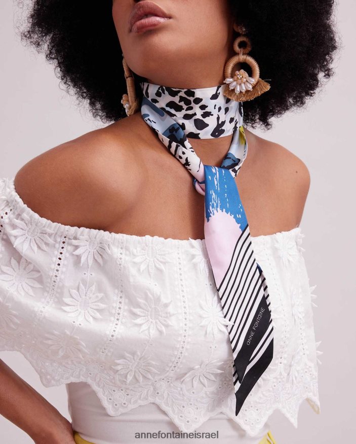 אביזרים Anne Fontaine צעיף טריסטה עניבה טוויל משי נמר עם פסים מסוגנן נשים DL8V8L626