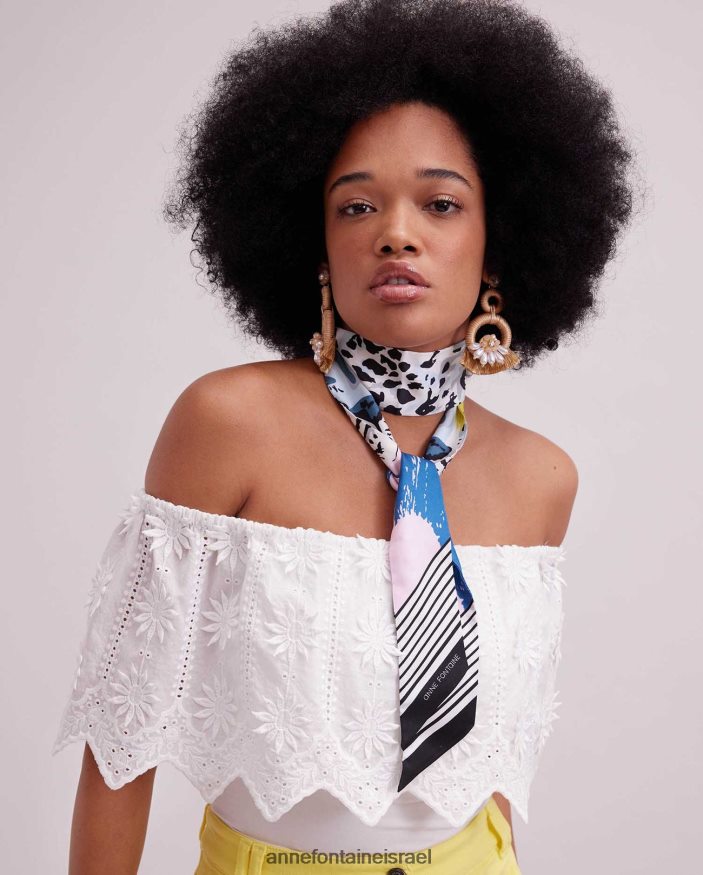 אביזרים Anne Fontaine צעיף טריסטה עניבה טוויל משי נמר עם פסים מסוגנן נשים DL8V8L626