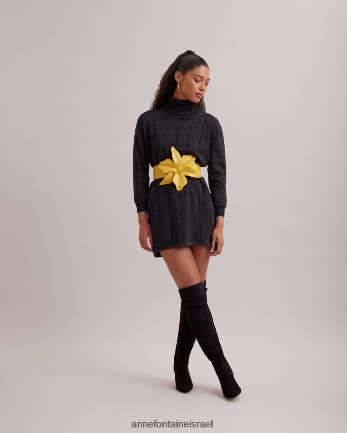 אביזרים Anne Fontaine חגורת קארי באסקית חגורת עור רחבה עם מוטיב פרחוני גדול מדי צהוב נשים DL8V8L642