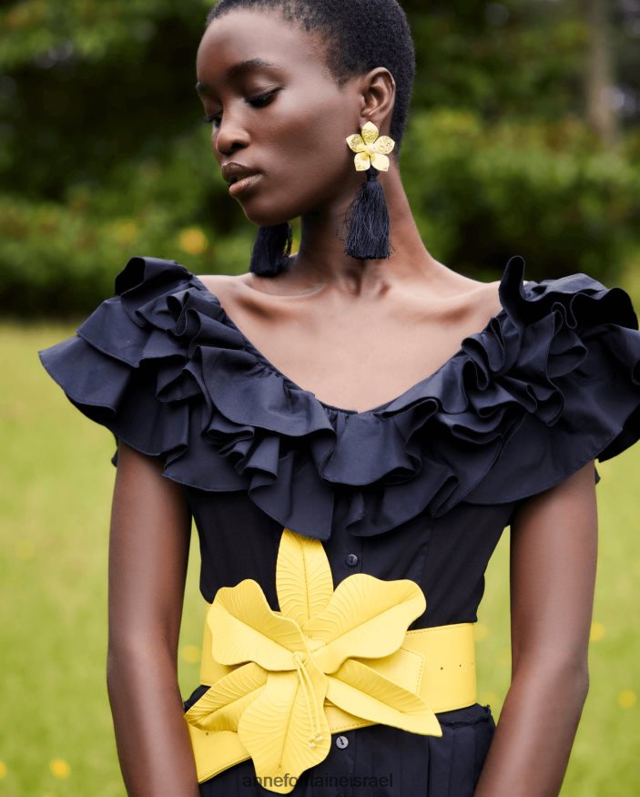 אביזרים Anne Fontaine חגורת קארי באסקית חגורת עור רחבה עם מוטיב פרחוני גדול מדי צהוב נשים DL8V8L642