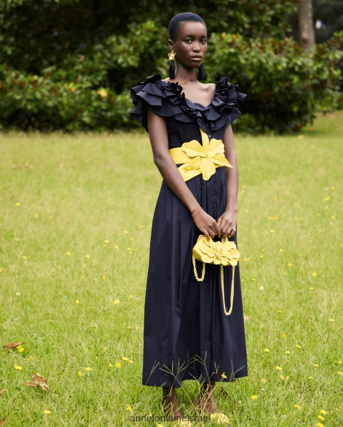 אביזרים Anne Fontaine חגורת קארי באסקית חגורת עור רחבה עם מוטיב פרחוני גדול מדי צהוב נשים DL8V8L642