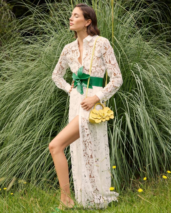 אביזרים Anne Fontaine חגורת קארי באסקית חגורת עור רחבה עם מוטיב פרחוני גדול מדי ירוק נשים DL8V8L643