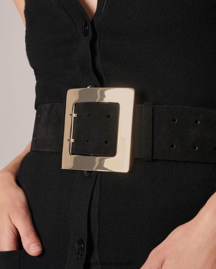 אביזרים Anne Fontaine חגורת בבל חגורת זמש רחבה עם אבזם סטייטמנט זהב שחור נשים DL8V8L646