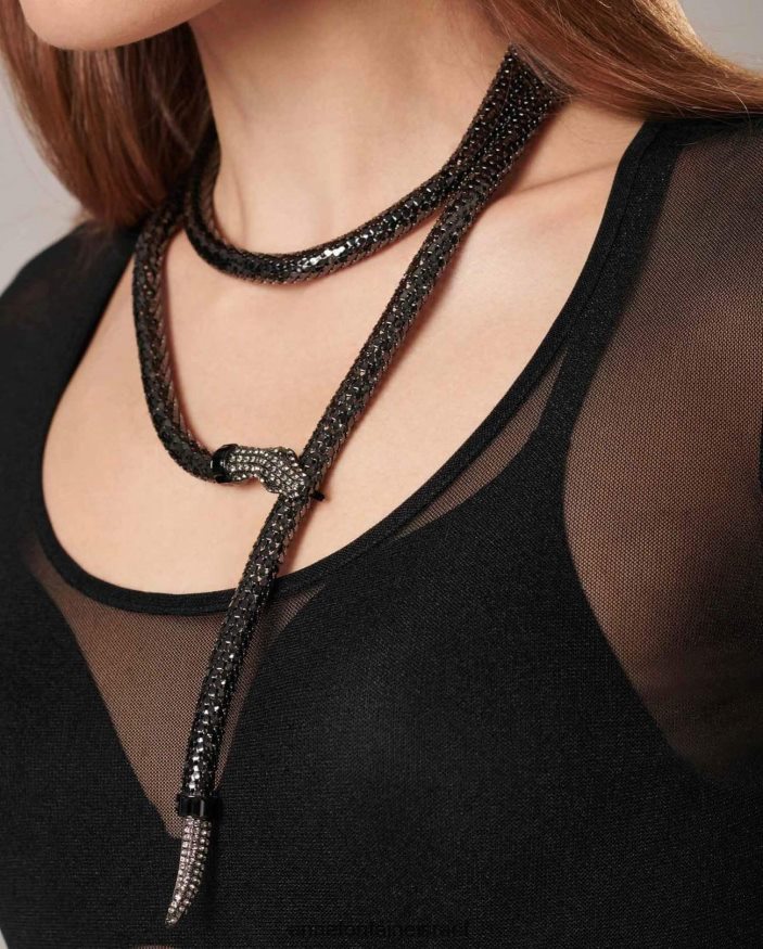 אביזרים Anne Fontaine חגורת נחש מתכת של איסלה עם עיטורי קריסטל שָׁחוֹר נשים DL8V8L658