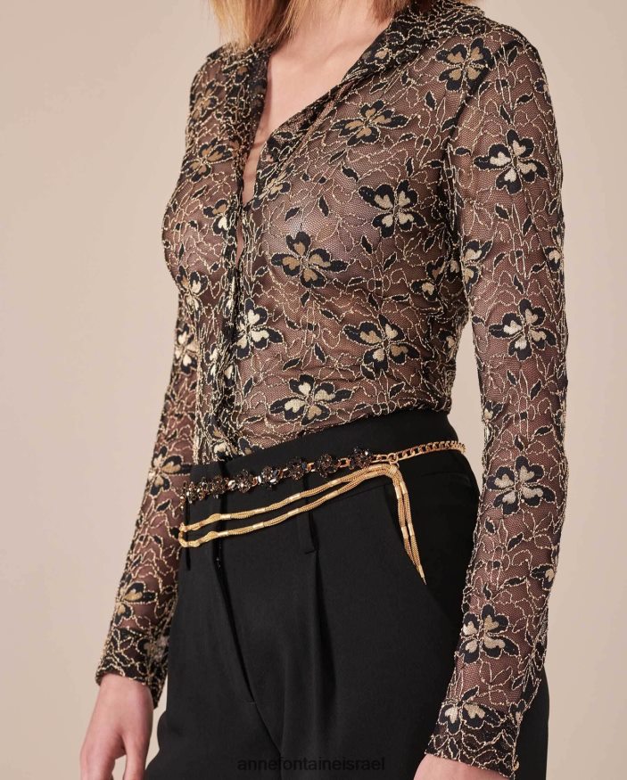 אביזרים Anne Fontaine חגורה לילית חגורת שרשרת משולשת עם פרחים זהב שחור נשים DL8V8L677