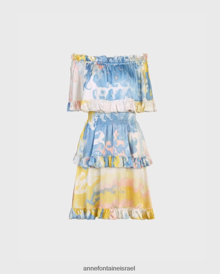 הַלבָּשָׁה Anne Fontaine שמלת קרמיקה בהדפסת צבעי מים שמלת משי עם פרטי שכבות סלסולים כְּחוֹל נשים DL8V8L68