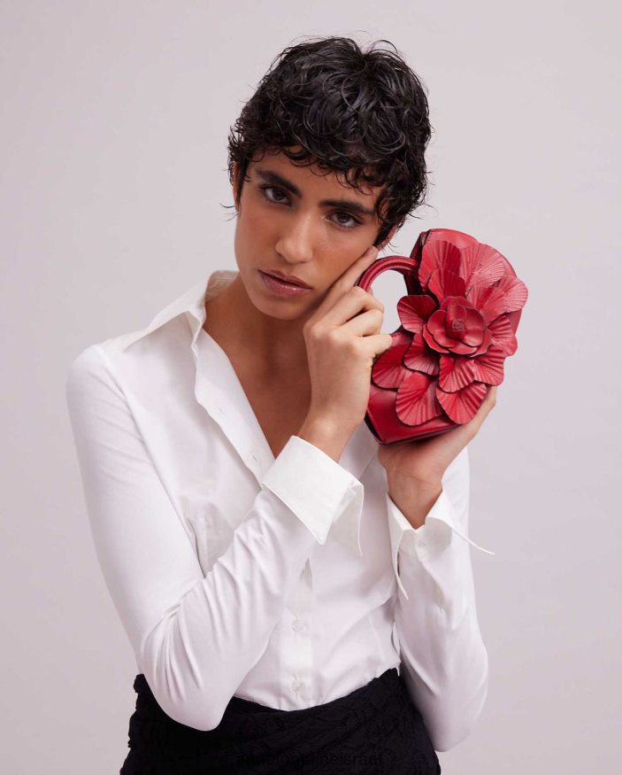 תיקים Anne Fontaine תיק יד מיני של סקרלט חתימת עור מיני פרחוני אדום טנגו נשים DL8V8L687