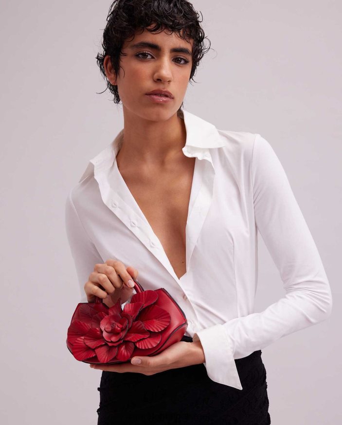 תיקים Anne Fontaine תיק יד מיני של סקרלט חתימת עור מיני פרחוני אדום טנגו נשים DL8V8L687