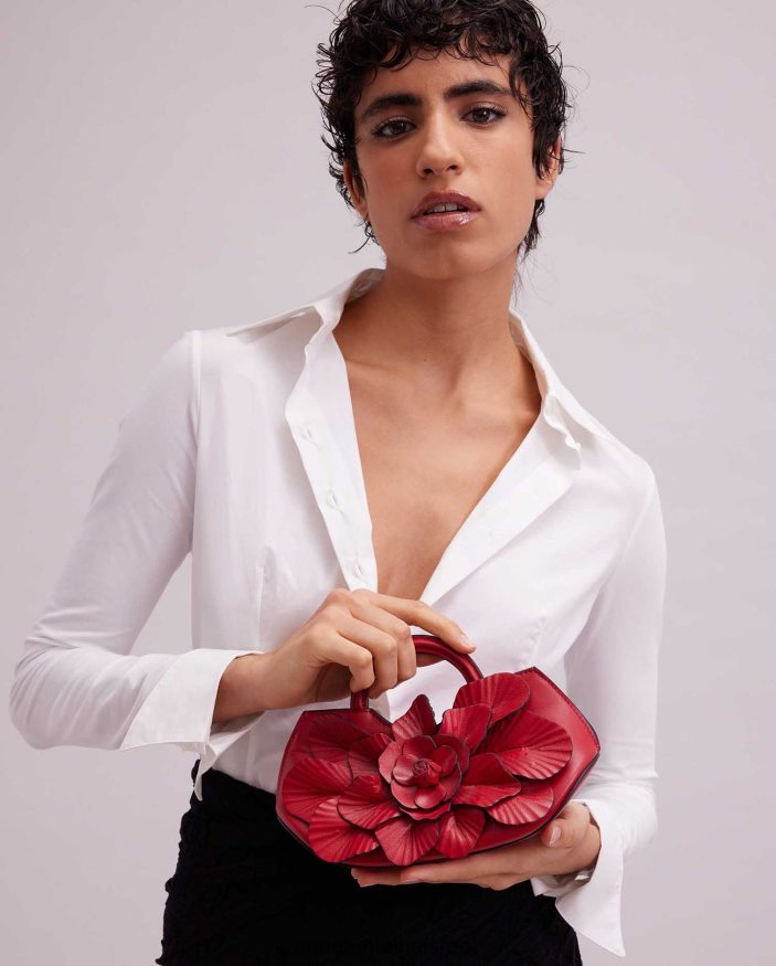 תיקים Anne Fontaine תיק יד מיני של סקרלט חתימת עור מיני פרחוני אדום טנגו נשים DL8V8L687