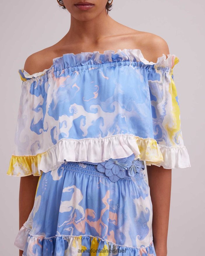 הַלבָּשָׁה Anne Fontaine שמלת קרמיקה בהדפסת צבעי מים שמלת משי עם פרטי שכבות סלסולים כְּחוֹל נשים DL8V8L68