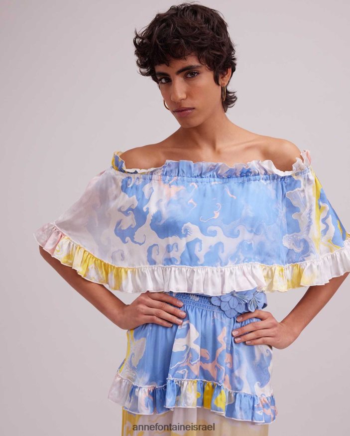 הַלבָּשָׁה Anne Fontaine שמלת קרמיקה בהדפסת צבעי מים שמלת משי עם פרטי שכבות סלסולים כְּחוֹל נשים DL8V8L68