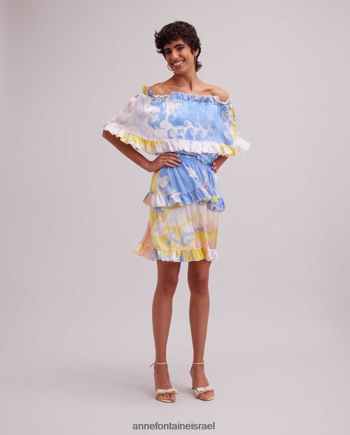 הַלבָּשָׁה Anne Fontaine שמלת קרמיקה בהדפסת צבעי מים שמלת משי עם פרטי שכבות סלסולים כְּחוֹל נשים DL8V8L68