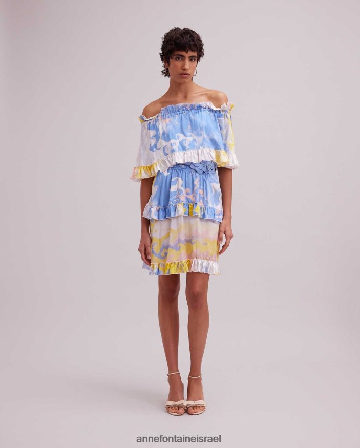 הַלבָּשָׁה Anne Fontaine שמלת קרמיקה בהדפסת צבעי מים שמלת משי עם פרטי שכבות סלסולים כְּחוֹל נשים DL8V8L68