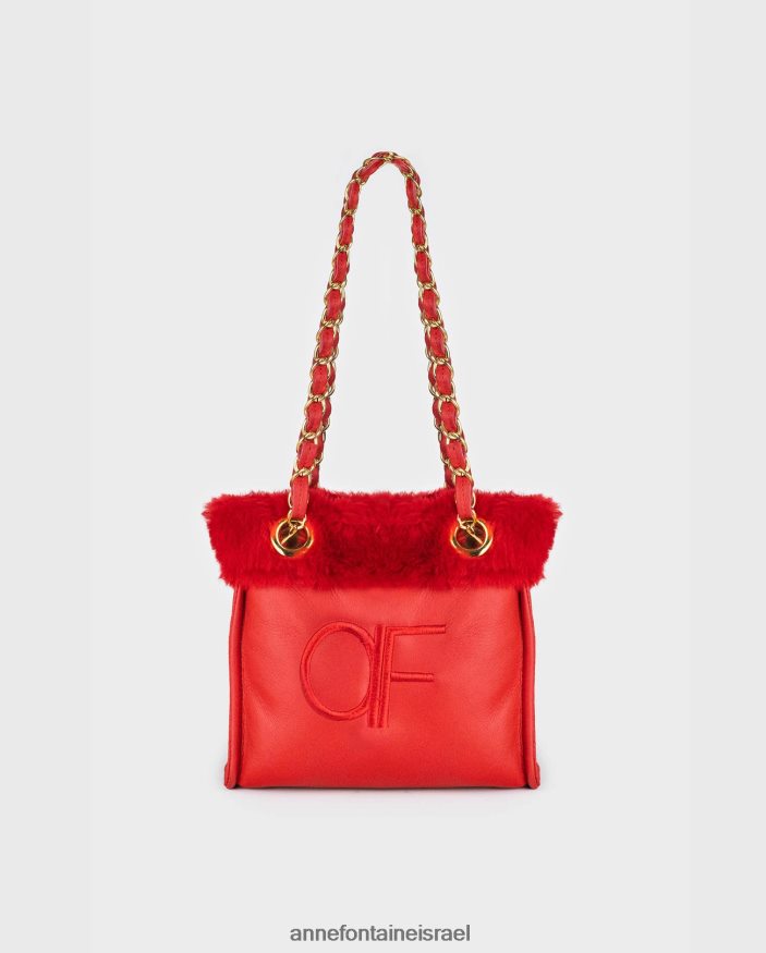 תיקים Anne Fontaine תיק יד של פליקס כתף עור עם עיטורי פרווה ורצועות שרשרת אדום טנגו נשים DL8V8L707