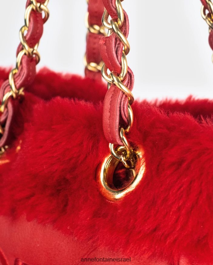 תיקים Anne Fontaine תיק יד של פליקס כתף עור עם עיטורי פרווה ורצועות שרשרת אדום טנגו נשים DL8V8L707