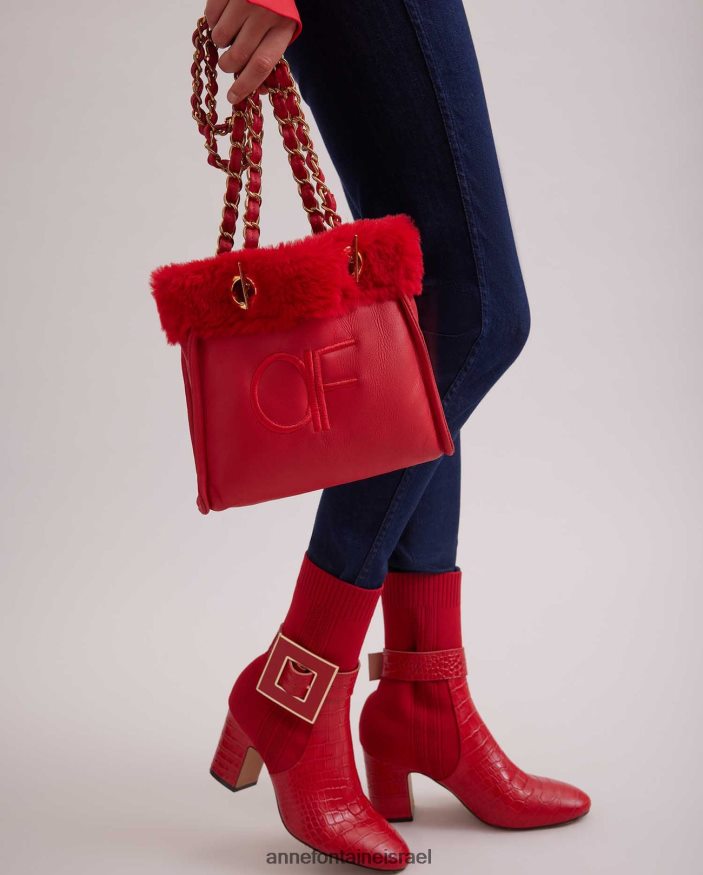 תיקים Anne Fontaine תיק יד של פליקס כתף עור עם עיטורי פרווה ורצועות שרשרת אדום טנגו נשים DL8V8L707