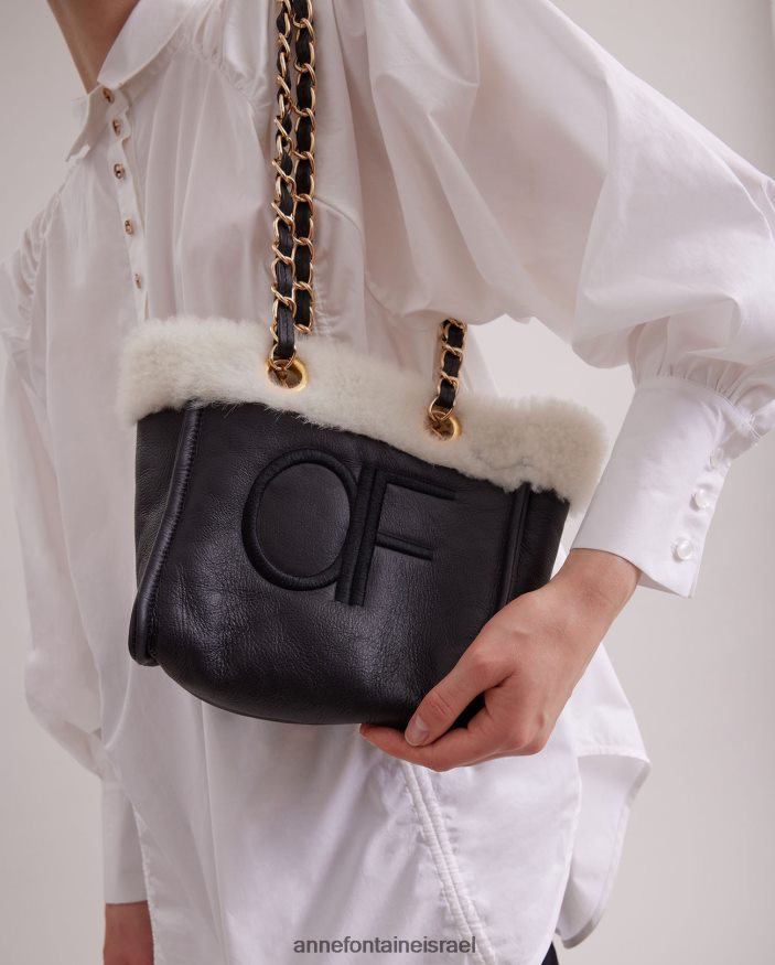 תיקים Anne Fontaine תיק יד של פליקס כתף עור עם עיטורי פרווה ורצועות שרשרת שָׁחוֹר נשים DL8V8L708