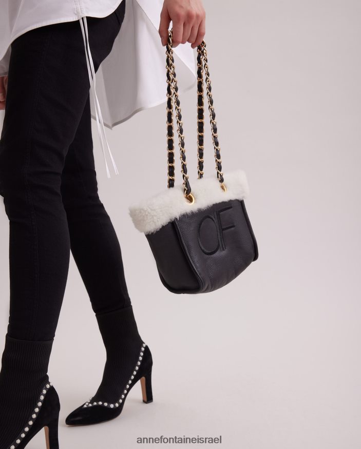 תיקים Anne Fontaine תיק יד של פליקס כתף עור עם עיטורי פרווה ורצועות שרשרת שָׁחוֹר נשים DL8V8L708